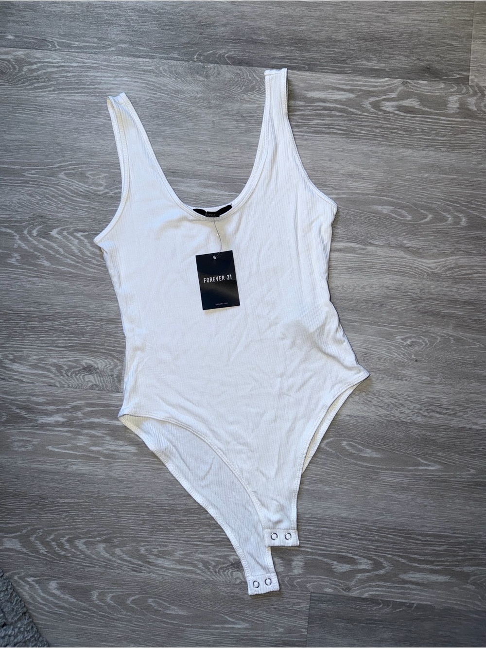 Forever 21 White Ribbed Scoop-Neck Bodysuit